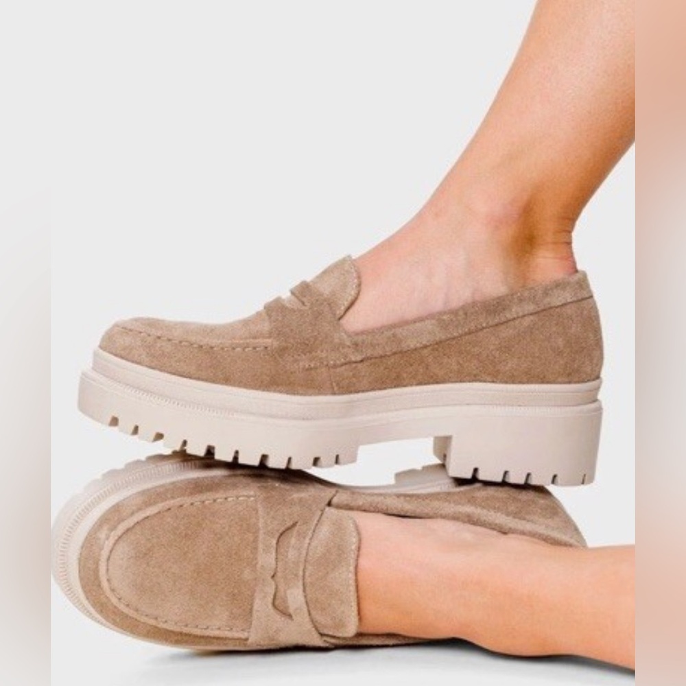 Portland Leather Chunky Taupe Platform Loafers Size 11 Women’s